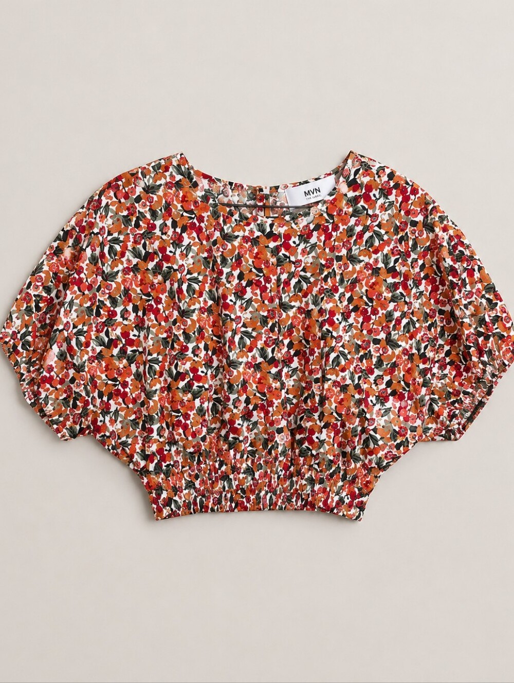 MVN The Label Izzy Floral Crop Top Red Women Size 8 Large Puff Sleeve Boho Ditsy - Picture 3 of 10